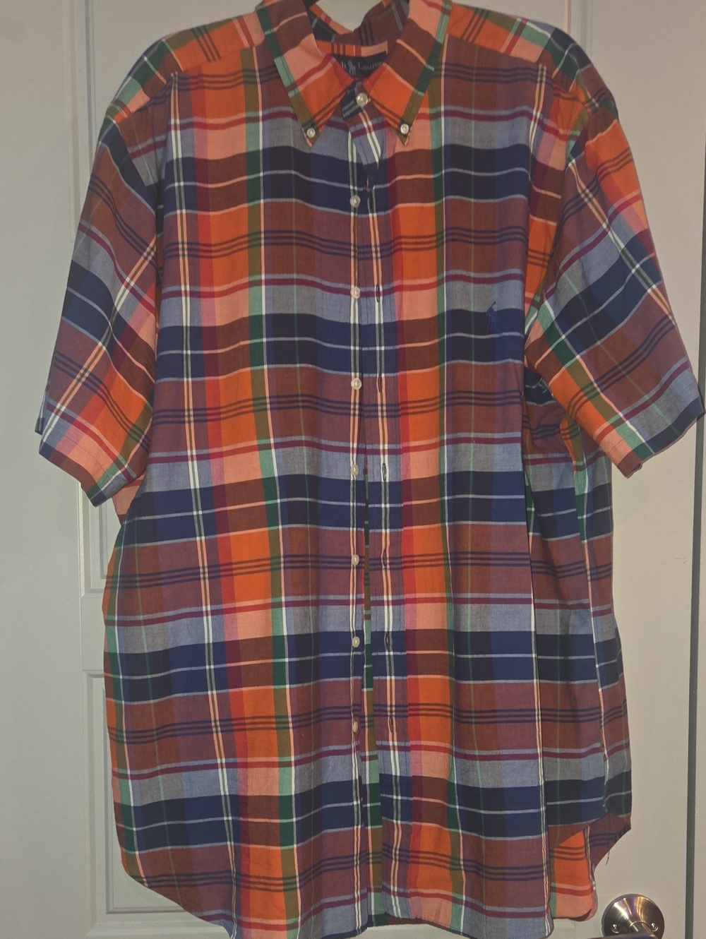 Ralph Lauren Men's Short-Sleeve Orange Plaid Button-Down Shirt